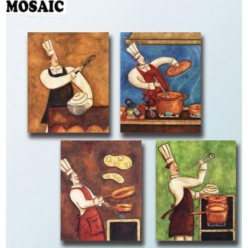 3d Diamond Embroidery Funny Chef Wall Art For Kitchen Picture Decor,Full,DIY,Diamond Painting,Cross Stitch,Diamond Mosaic,Bead