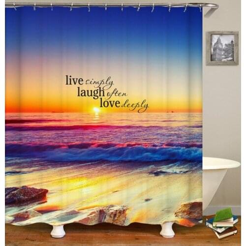 3D Sunlight Ocean Beach Fabric Shower Curtain Colorful Bathroom Curtains Sunset Dusk Sea Animal Bath Screen With 12 Hooks
