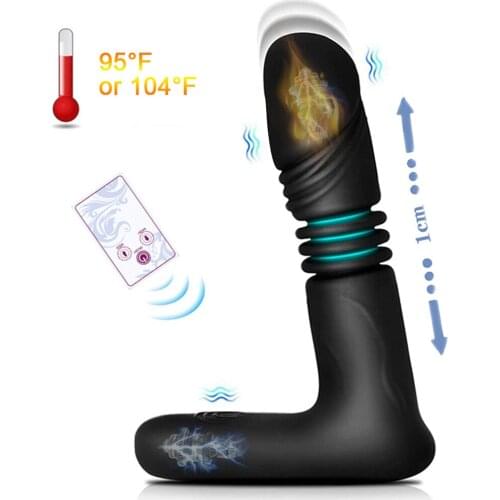 Anal Vibrator for Men Telescopic Dildo Vibrator Wireless Remote Control Heating Butt Plug G-spot Stimulator Sex Toys 12 Speeds