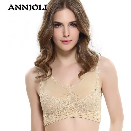 ANNJOLI S-4XL Women Underwear Sexy Multiple Colour Lace Front Cross Side Buckle Push Up Breathable Sleep Sports Bra Lingerie