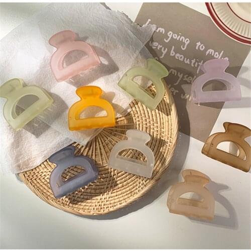 AOMU Korea Retro Colorful Transparent Small Semicircle Hair Claw Clips Smooth Frosted Hollow Arched Hair Grip for Women Hairpins