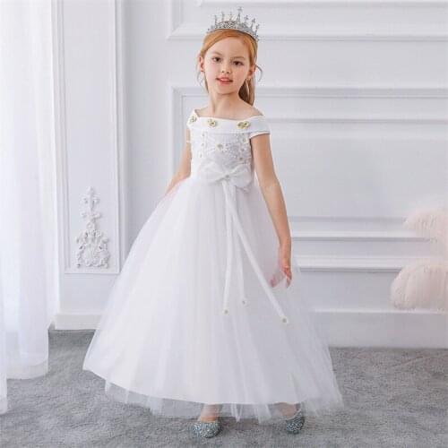 White Shoulderless Princess Children Birthday Party Long Wedding Bridesmaid Evening Infant Summer Dress Vestidos Girls Clothes