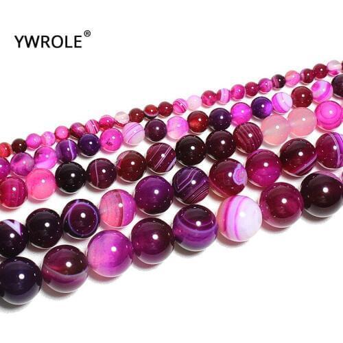 Natural Stone Beads For Jewelry Making Stripes Rose Red Agat DIY Bracelet Necklace Material Crystal 4/6/8/10/12 mm Strand 15