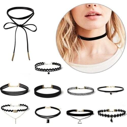1PC Chain Black Lace Choker Gothic Retro Collar Necklace Choker Pendant Aesthetic Jewellery Christmas Party Girl Halloween New