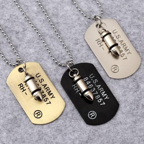 Fashion Men Women Men Military Army Bullet Charm Dog Tags Nekclace SINGLE EMBOSSED Chain Pendant Jewelry Gift High Quality