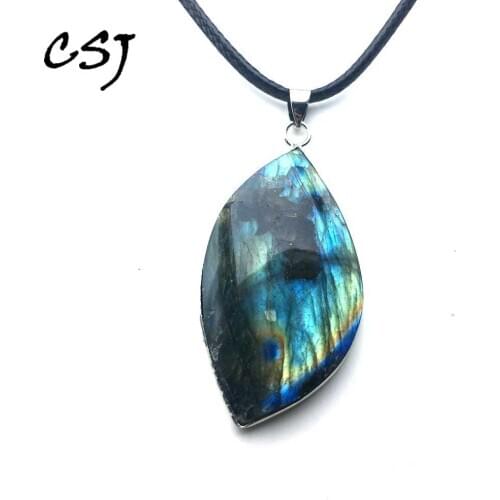 CSJ New Natural irregular crystal Labradorite Pendants Moonstone Sunstone Necklace Divination spiritual meditation Fine Jewelry