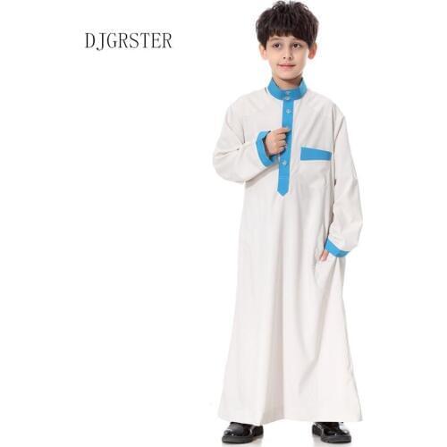DJGRSTER Muslim Arab Boys Robe Islamic Abaya Islamic Clothing Mens Muslim Arab Long Sleeve Middle East Teenage Boy Robe Clothes