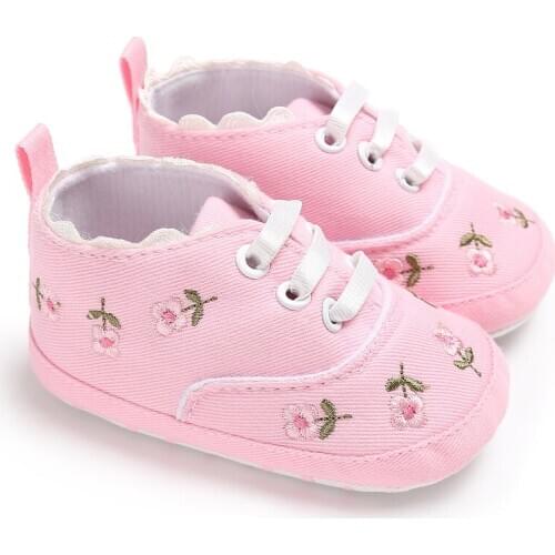 Newborn Baby Girl Shoes Floral Embroidered Soft Shoes Infant Girls Canvas Crib Shoes Causla First Walker Prewalker Shoes 0-6M