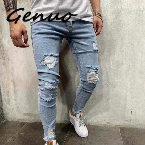 Genuo New Cotton Jean Mens Pants Vintage Hole Cool Trousers Guys 2019 Summer Europe Style Plus Size 3XL Ripped Jeans Male