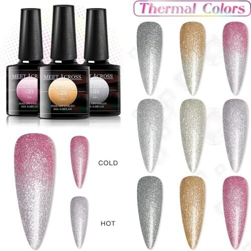 MEET ACROSS Temperature Change Glitter Color Gel Polish Cool Thermal Magic Effect Nail Varnish Gel Soak off UV LED Gel Lacquer