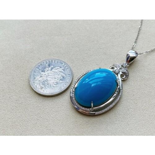 JHY Solid 18K Gold Oval Nature 25.5mm Blue Turquoise Gemstones Pendants Necklaces for Women Fine Jewelry for Women Gifts