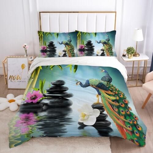 3D Bedding Set Duvet Cover Sets White Quilt Covers Pillow Sham Comforter Case Bed Linen King Single Animal OPeacock Home textile