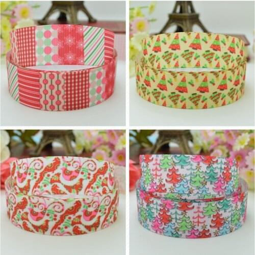 10 Yards 22mm 7/8" Christmas tree Red Green pretty Printed grosgrain ribbon hair bow Headwear DIY hair accessories retail