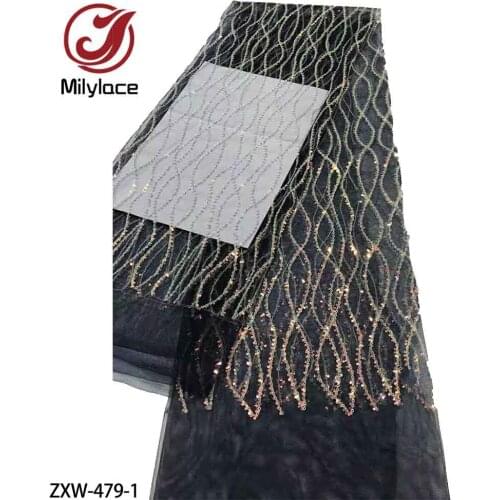 Latest African Lace Fabric 2021 High Quality Lace French Sequins Embroidered Lace Fabric for Nigeria Party Dress ZXW-479