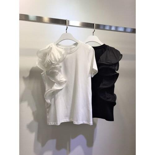 Fashion 2021SS Summer New Women Ruffles High Quality Short Sleeve T-Shirt Ladies Tops Tee 2 Color Ddxgz2 4.07