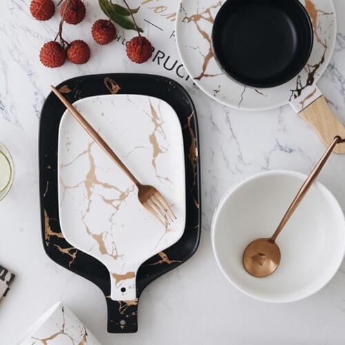 Marble Ceramic Gold Inlay Plates Steak Food Dish Nordic Style Tableware Ins Dinner Plate Cup High End Porcelain Dinnerware Set