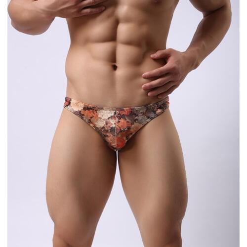 Men Low Waist Comfortable Nylon Elastic Flower Printing Underwear Men Briefs Shorts Sexy Bulge Pouch Soft Underpants Briefs