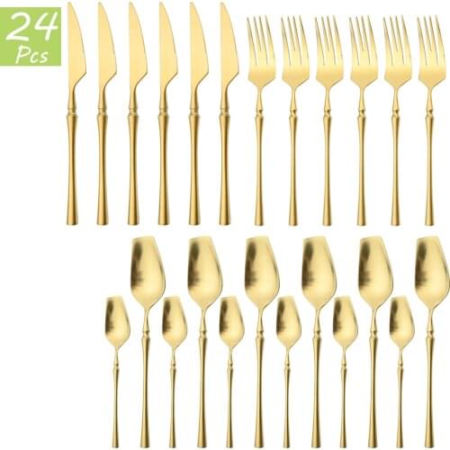 18/10 Stainless Steel Tableware Vintage Knives Fork Coffee Spoon Dinnerware Set 6Set Gold Cutlery Set Wedding Kitchen Silverware