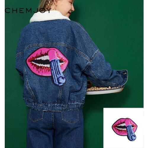 Big Sequin Lip Patch Iron on For Clothes Sewing Sequins Applique Clothes Stickers Jacket Patches DIY Apparel Sewing Accessories