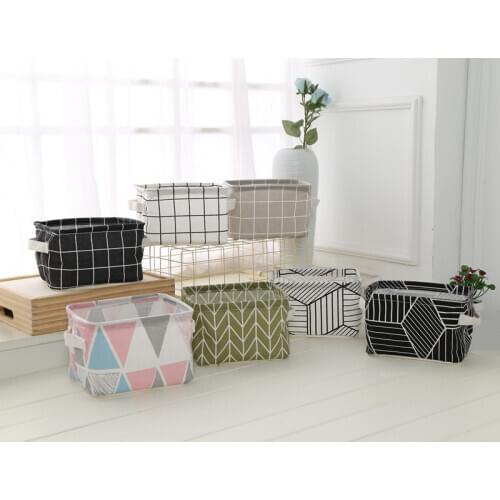 Desktop Fabric Storage Box Small Geometric Pattern Storage Basket Cotton Linen Storage Organizer