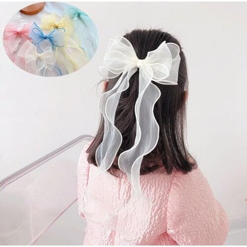 New Korean Princess Style Press Clip Double-Layer Organza Bow Ribbon Braided Lace Side Clip Temperament Hair Accessories