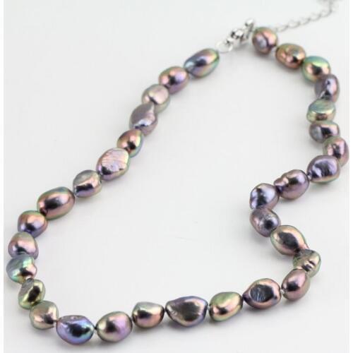 8-9mm Peacock Black Color Baroque Freshwater Pearl Necklace 18inch Handmade Pearls Jewelry,New Free Shipping