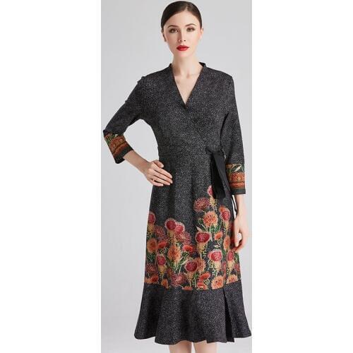 Mermaid Dresses For Women Long Sleeve Sashes Embroider Vestido Banquet Dress Midi Elegant High Quality Women Fashion 2019 AA5176