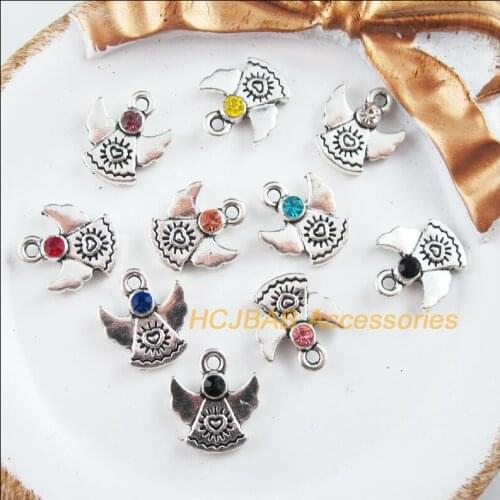 20 New Angel Charms Tibetan Silver Tone Retro Mixed Crystal Pendants 13.5x15mm