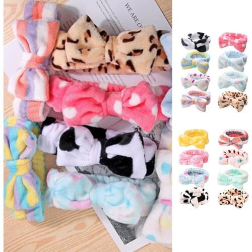 8PCS Bow Hair Band Coral Fleece Shower Washing Face Headbands Head Wraps Hair Bands For Makeup Decorative Headbands