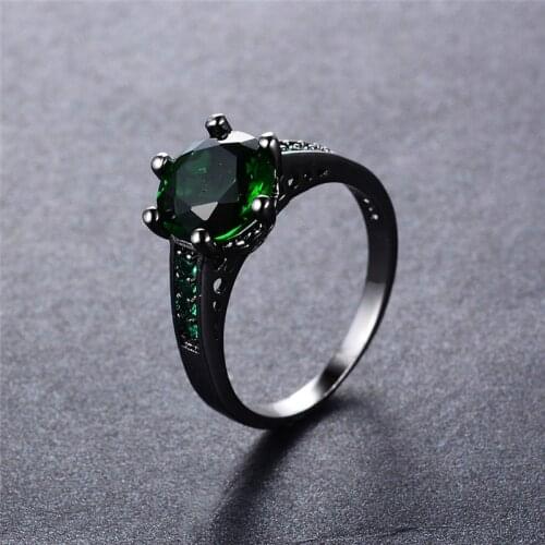 Luxury Female Green Stone Ring Vintage Big Round Wedding Rings For Women Promise Love Solitaire Engagement Ring