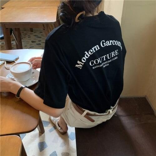 Letter Print Summer T-Shirts Women Korean O-Neck Short Sleeve Casual Cotton Shirts Tops Vintage Streetwear Boyfriend Lady Z536