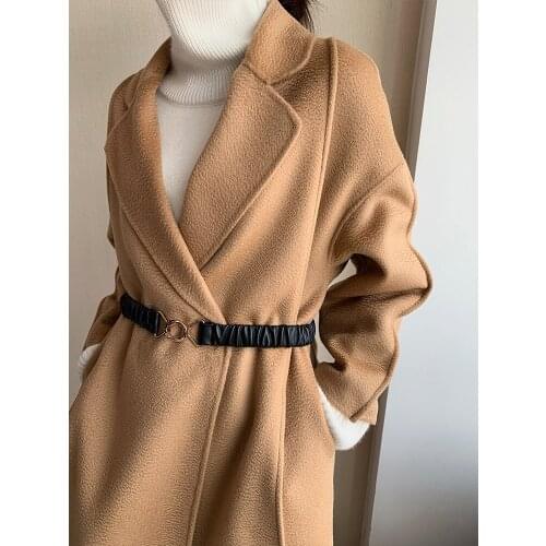 Classic camel water ripple cashmere coat winter new Hepburn long wool double-sided tweed childrens coat