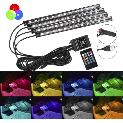12V RGB Car Ambient Lamps Interior Lights Strips LED Decoration Automotive Accessories Universal 24/36/48 LEDs Remote Control