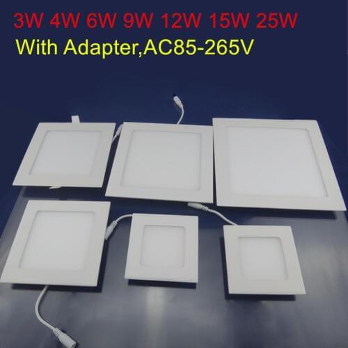 Ultra Thin Led Panel Downlight 3w 4w 6w 9w 12w 15w 25w Square LED Ceiling Recessed Light AC85-265V LED Panel Light SMD2835