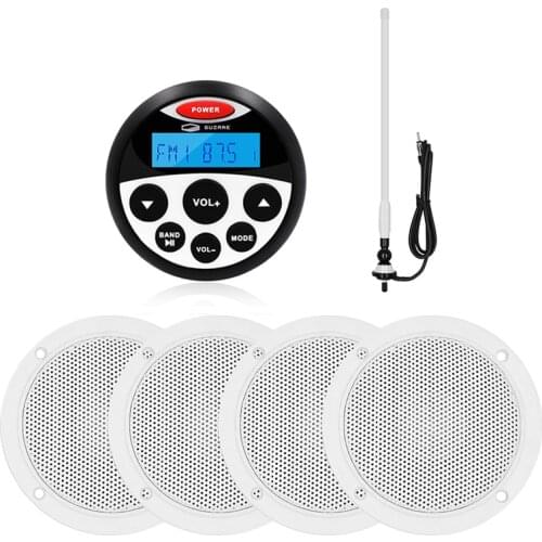 Waterproof Marine Stereo Boat Radio Bluetooth Audio Receiver Car MP3 Player For RV Yacht+2Pair 4inch Marine Speaker+FM Antenna