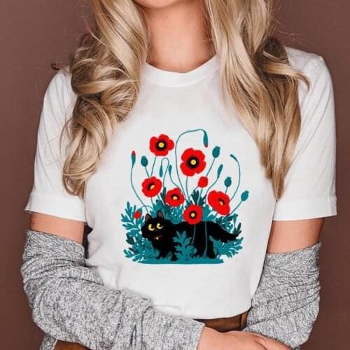 Women Printing Cat Lovely New Style Short Sleeve Fashion Female Tops Print Cartoon Lady Graphic Clothes Tees Tshirt T-Shirt