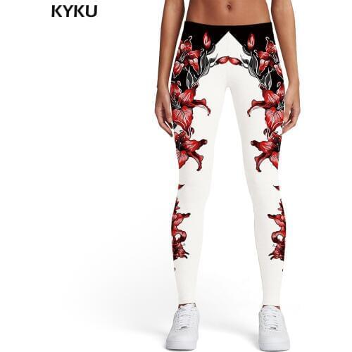 KYKU Flower Leggings Women Harajuku Printed pants Black And White Sexy Gothic Trousers Art Spandex Womens Leggings Pants