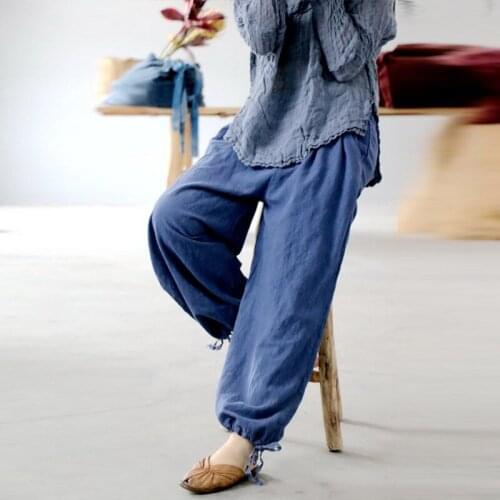 Johnature Loose Ramie Harem Ankle-Length Pants Women Clothes 2021 New Autumn Casual Elastic Waist Vintage Leisure Ladies Pants