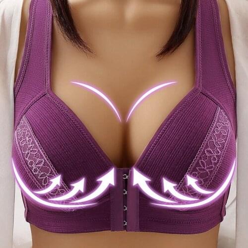 Women Front Closure Cotton Bra Wire Free Plus Size Underwear Widened Shoulder Straps Brasieres Comfort Black Breast Cover Female