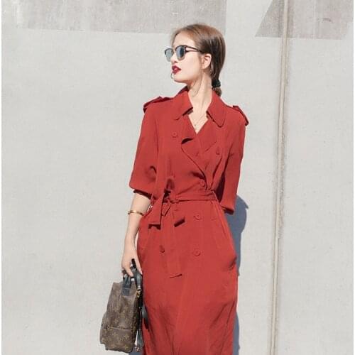 Spring Womens 2020 Trench Coat Autumn Red Double Breasted Coats For Women Tunique Longue Windbreaker Ladies Coat WXF106 s