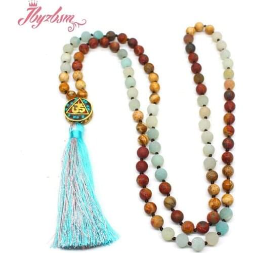 Natural Stone 108 Beads Necklaces For Women Female Payer Regious Nepal Pendant Long Mala Necklace Jewelry 8mm Matte Beads 110CM