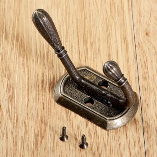 1set Rectangle Wall Hook Retro double hooks Mount Hanger Bathroom Bedroom Closet Door Coat Hat Robe Holder Antique Metal 65*30mm