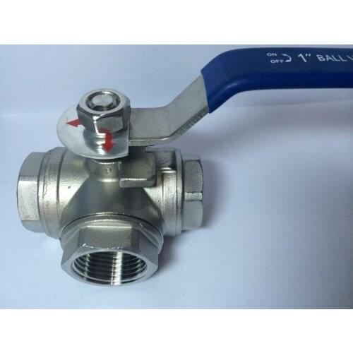 1" Female NPT 3 Way 304 Stainless Steel Ball Valve, Full L- Port DN25
