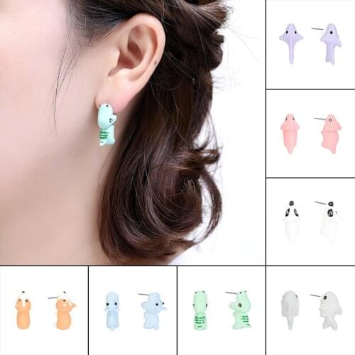 1Pair Cute Animal Bite Earring Cartoon Soft Clay Animal Earring Dinosaur Earring