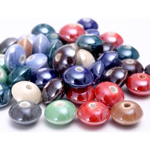 10/30/50pcs 12x7mm Flat Ceramic Beads DIY Bracelet Necklace Glaze Spacer Smooth Beads for Making Jewelry Accessories