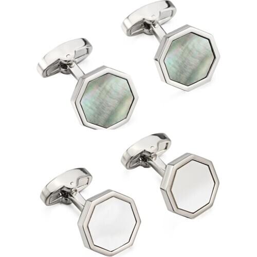 10pairs/lot Octagon Sea Shell Cufflinks White Pearl Shell Cuff Links Business Style Mens Jewelry Wholesale