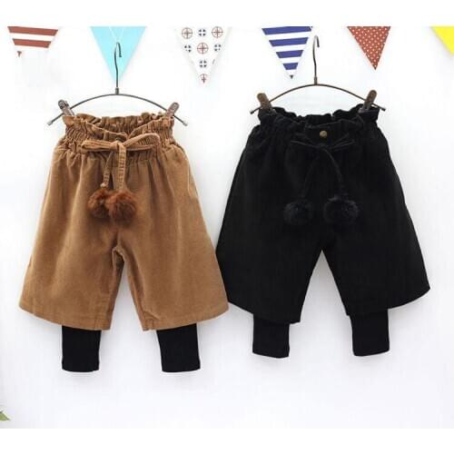 2019 baby Girls fake 2pcs pants Spring autumn girl kids cute ball corduroy pants childrens clothing trousers