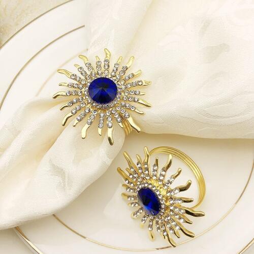 24/PCS high-end hotel napkin buckle sunflower zinc alloy diamond-encrusted napkin ring western napkin ring mouth cloth ring