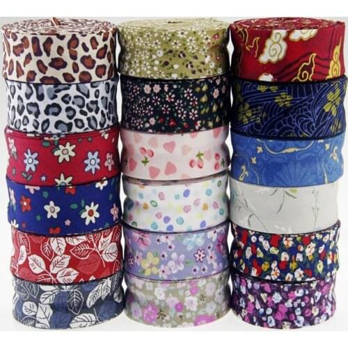 25mm(1") width leopard floral leaves printing ironed single fold cotton bias tape binding table cloth garment quilt craft sewing