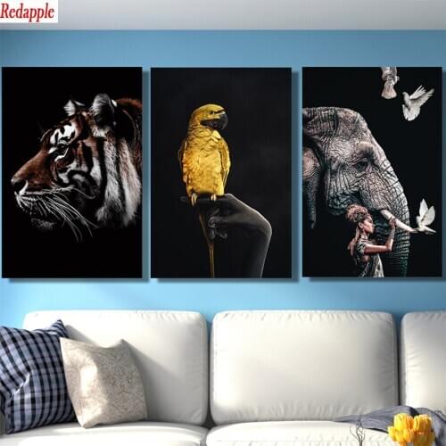 3d round square diamond embroidery Abstract art elephant tiger bird Diy full diamond painting stitch cross rhinestones home art